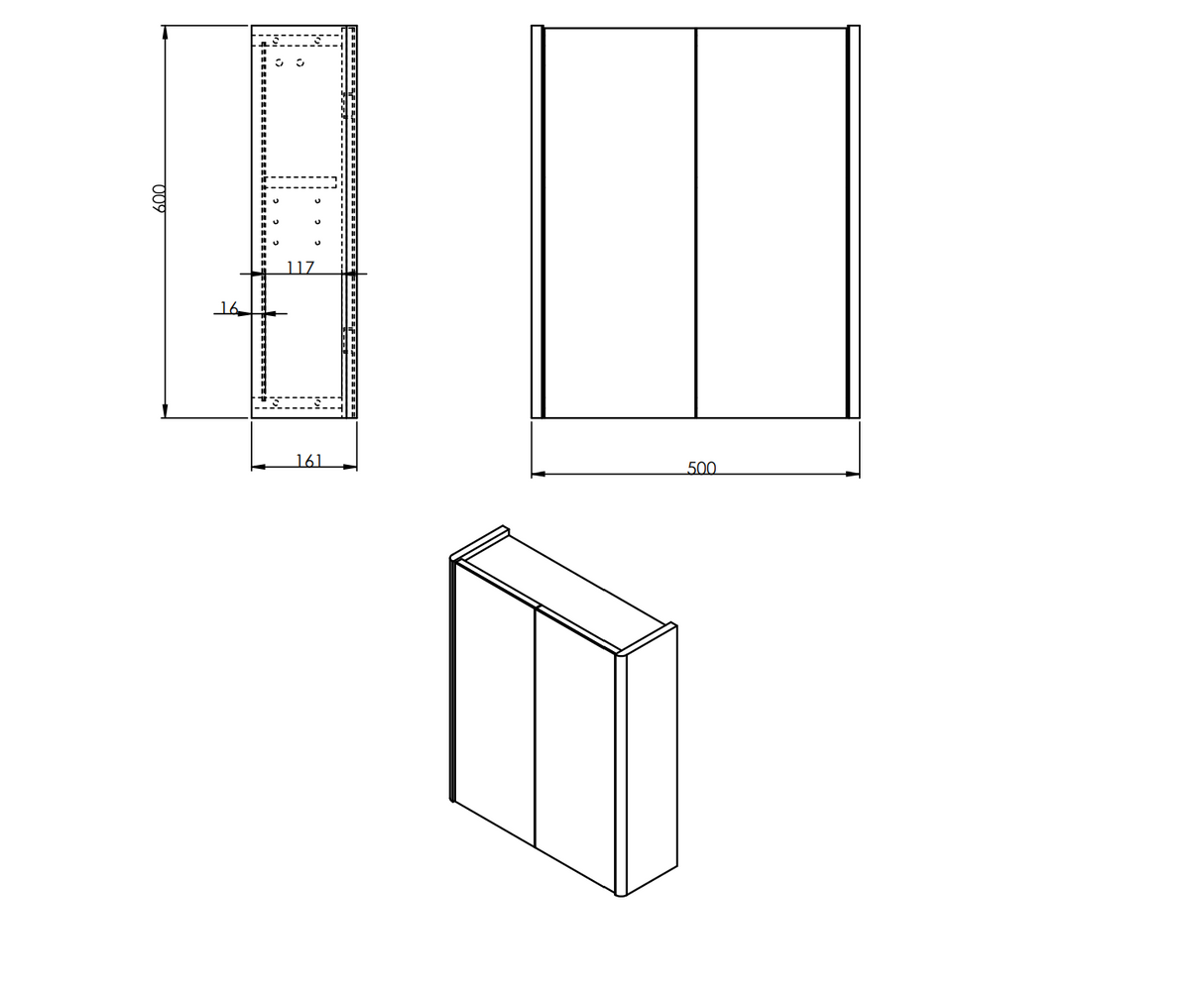 Kartell K-VIT Options 24 600mm Mirror Cabinet – White Gloss & Matt Cool Grey (OPT600MIR-WT) (OPT600MIR-CG)