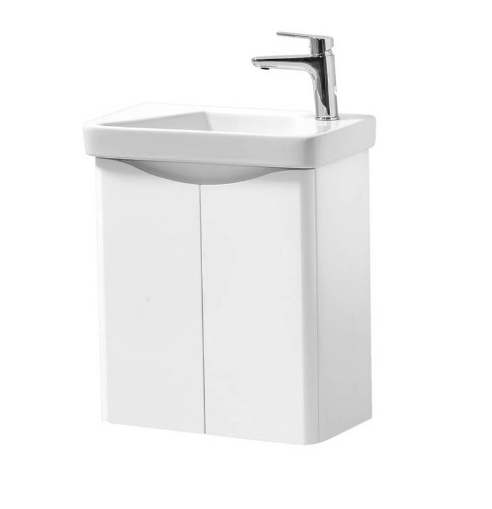 Kartell K-VIT Arc 500mm Wall Mounted 2 Door Cloakroom Unit With Ceramic Basin- White Gloss (ARCLOAKWM-W FUR455CA)