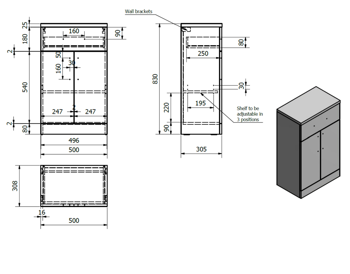 Kartell K-VIT Impakt Double Door and Drawer Unit 500mm (300mm deep) White Gloss (IMP500DDU)