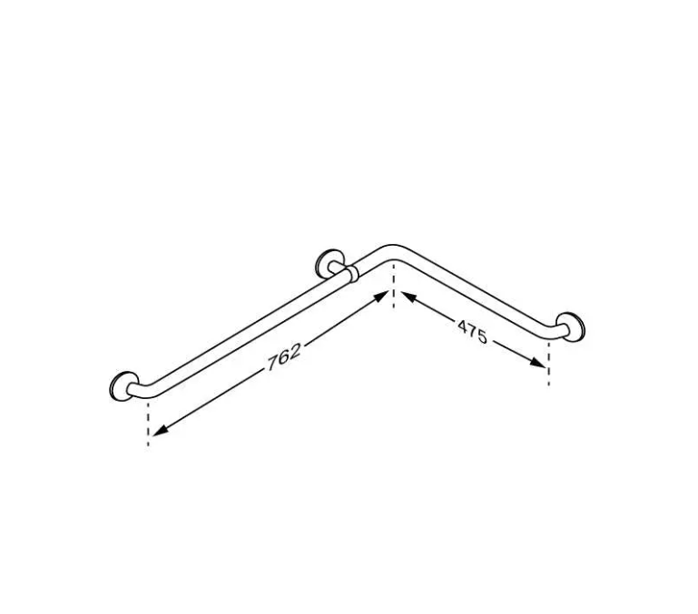 Pressalit PLUS corner handrail 762 x 475 mm – dimension drawing