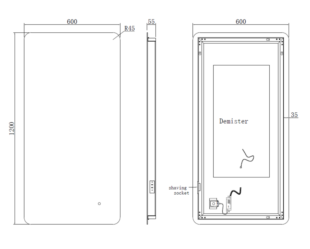 Kartell K-VIT Calcot 600x1200mm Back Lit Frameless Mirror-Chrome (CA6012)