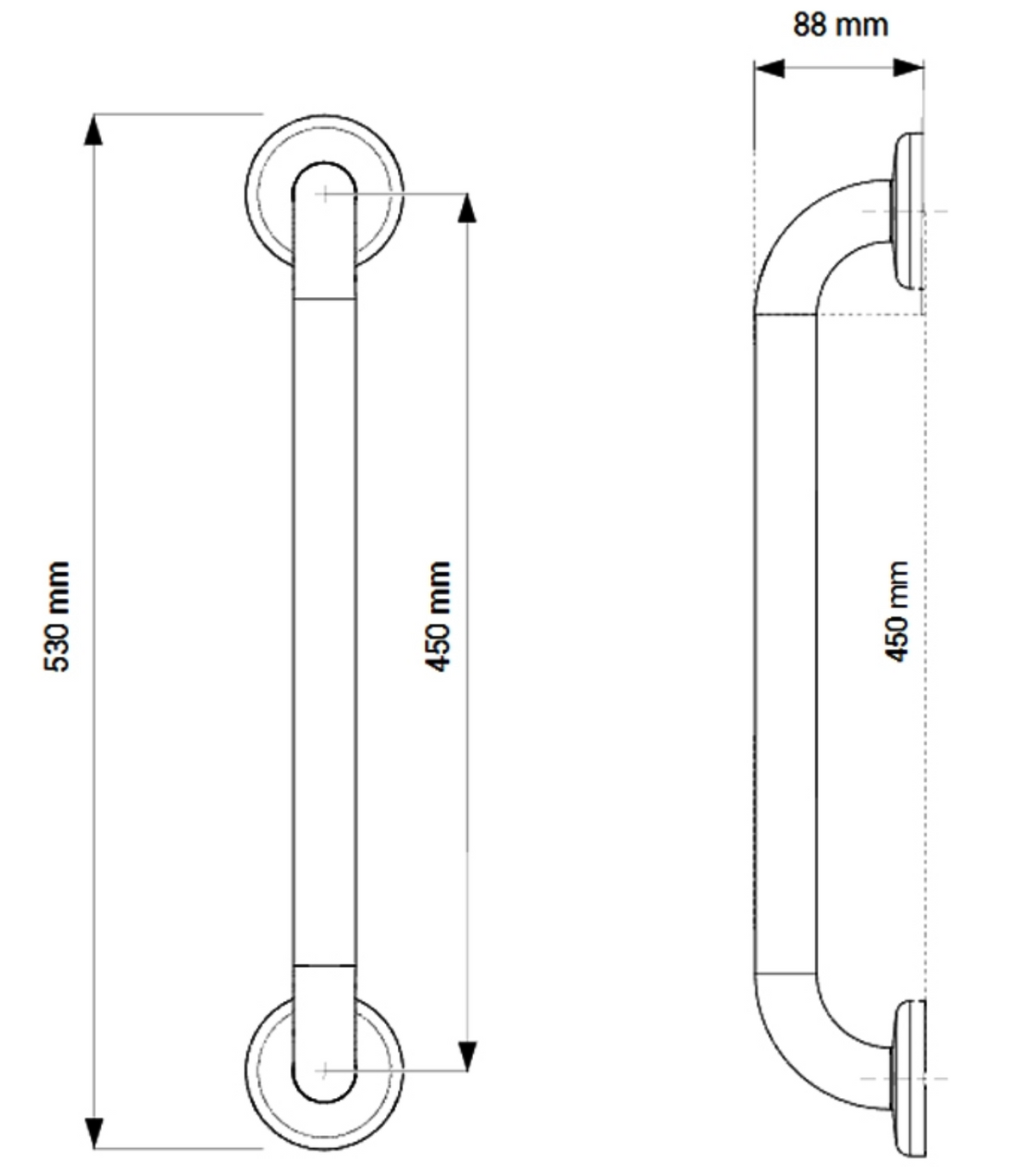AKW 1200 Series Epoxy Coated Stainless Steel Grab Rail – Choice of Size, Shape & Colour, photo 4