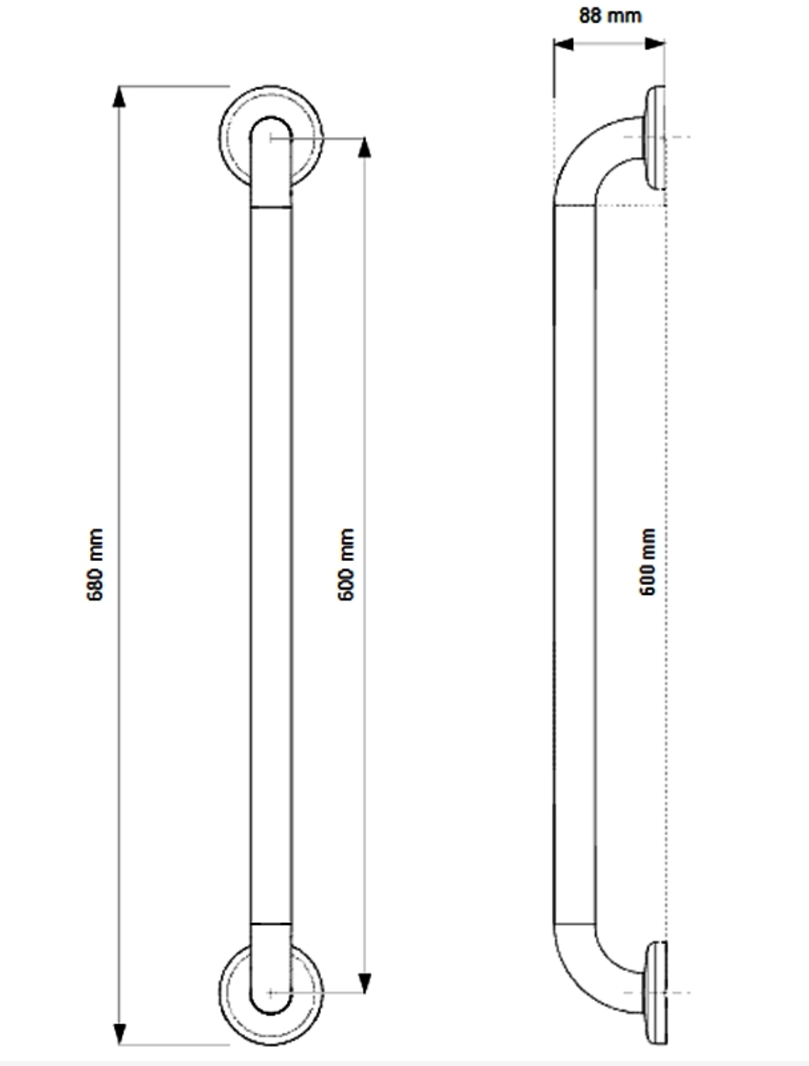 AKW 1200 Series Epoxy Coated Stainless Steel Grab Rail – Choice of Size, Shape & Colour, photo 5