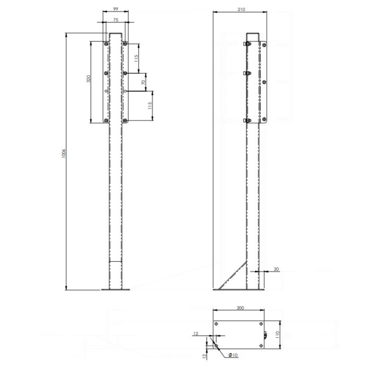 AKW 1800 Series Free Standing Pillar for Fold Up Rail – White, photo 2