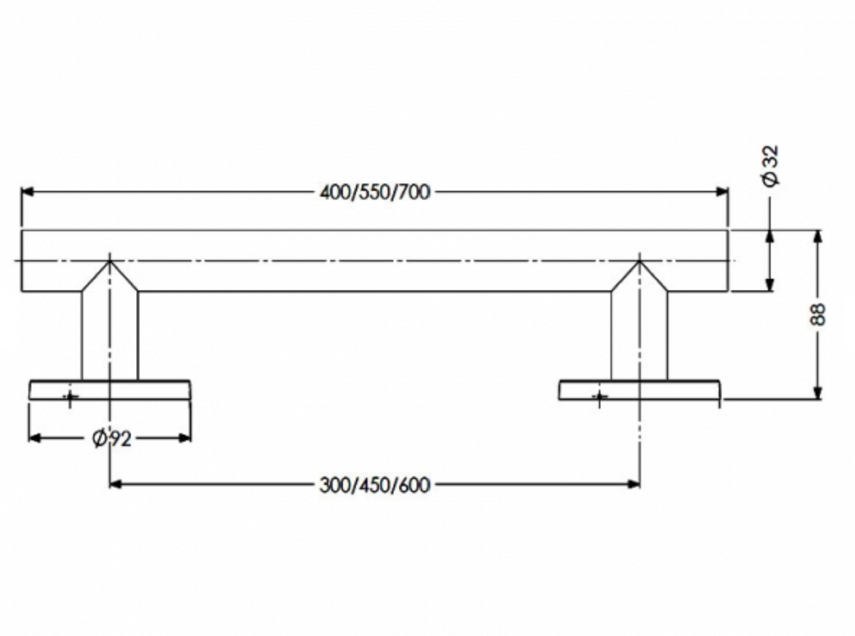 AKW 1200 Series Straight Stainless Steel Grab Rail – Satin or Matt Black, Choice of Length, photo 9