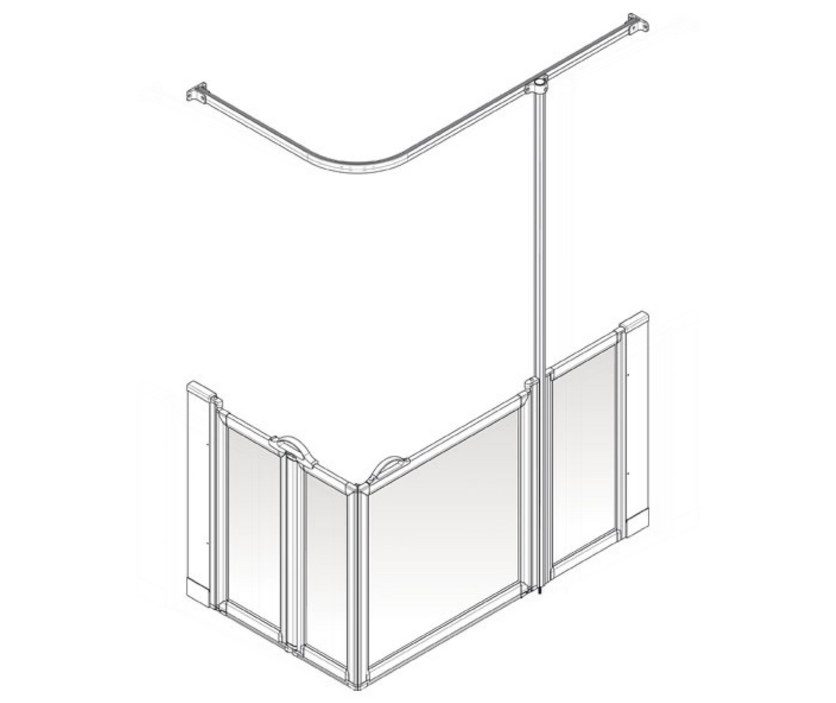 AKW Option BW Shower Screens 1500x820mm Right Hand - 750mm High (91018R)