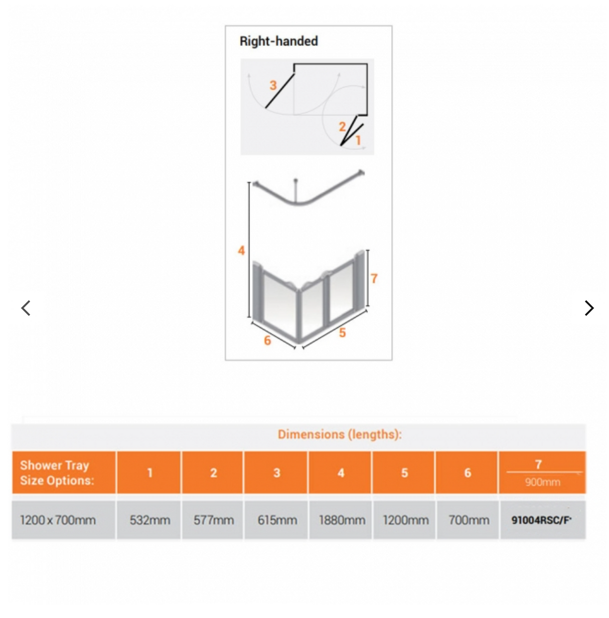 AKW Silverdale Option A Shower Screens 1200x700mm Right Hand - 900mm High - Clear (91004RSC)
