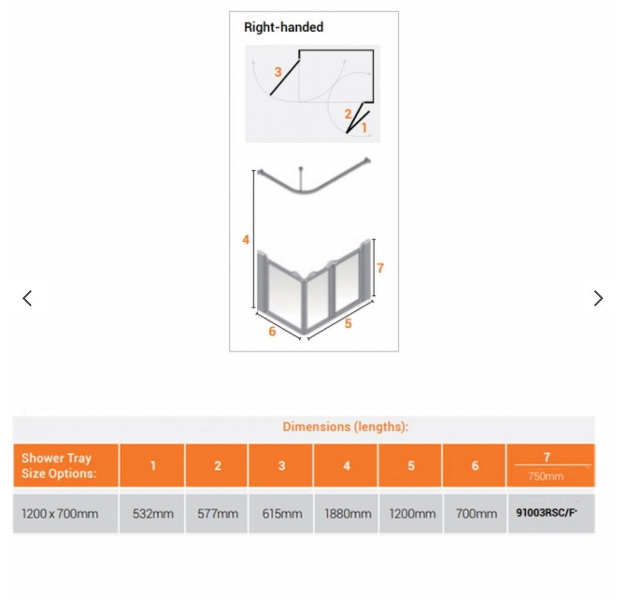 AKW Silverdale Option A Shower Screens 1200x700mm Right Hand - 750mm High - Frosted (91003RSF)