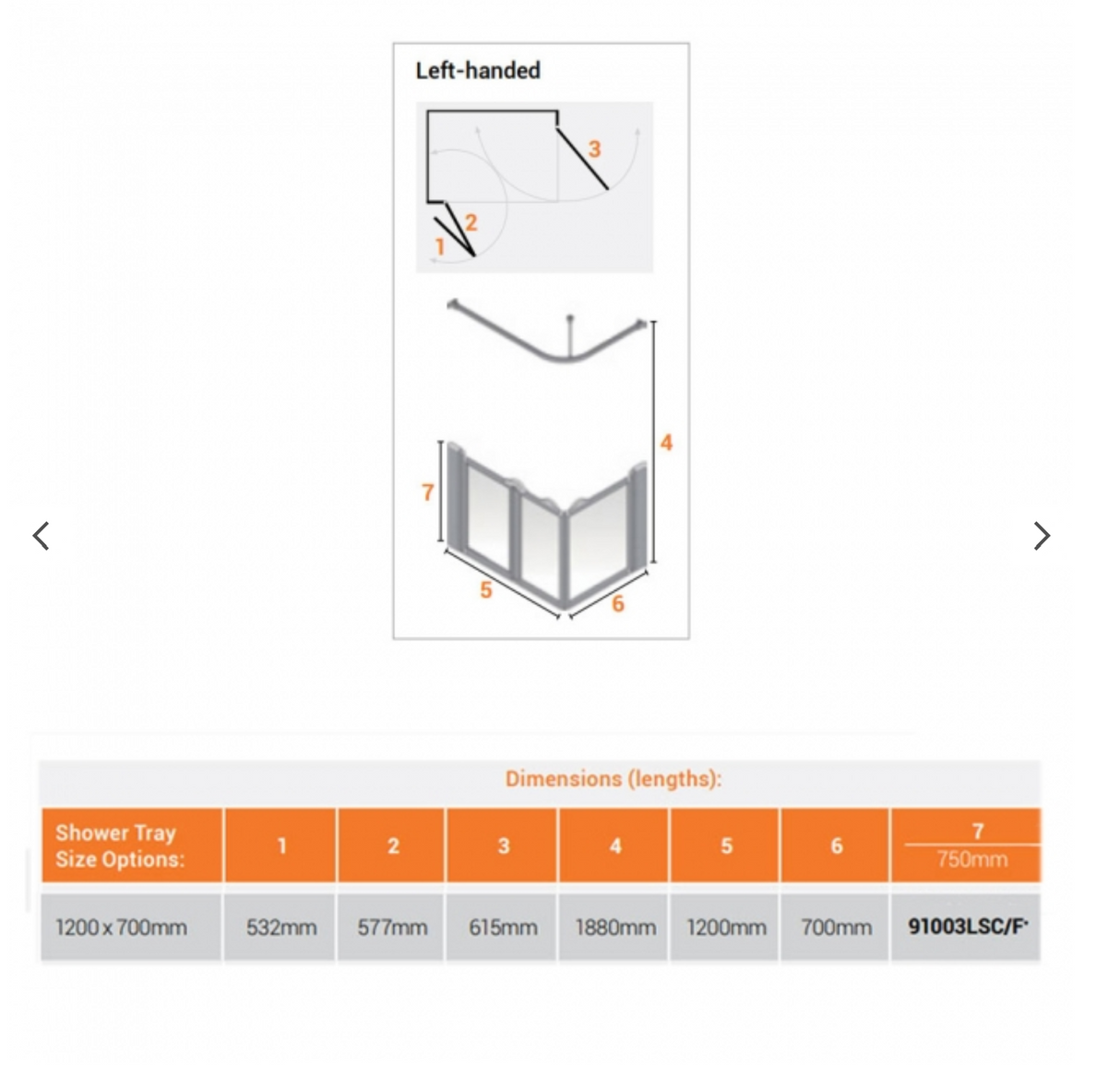 AKW Silverdale Option A Shower Screens 1200x700mm Left Hand - 750mm High - Frosted (91003LSF)