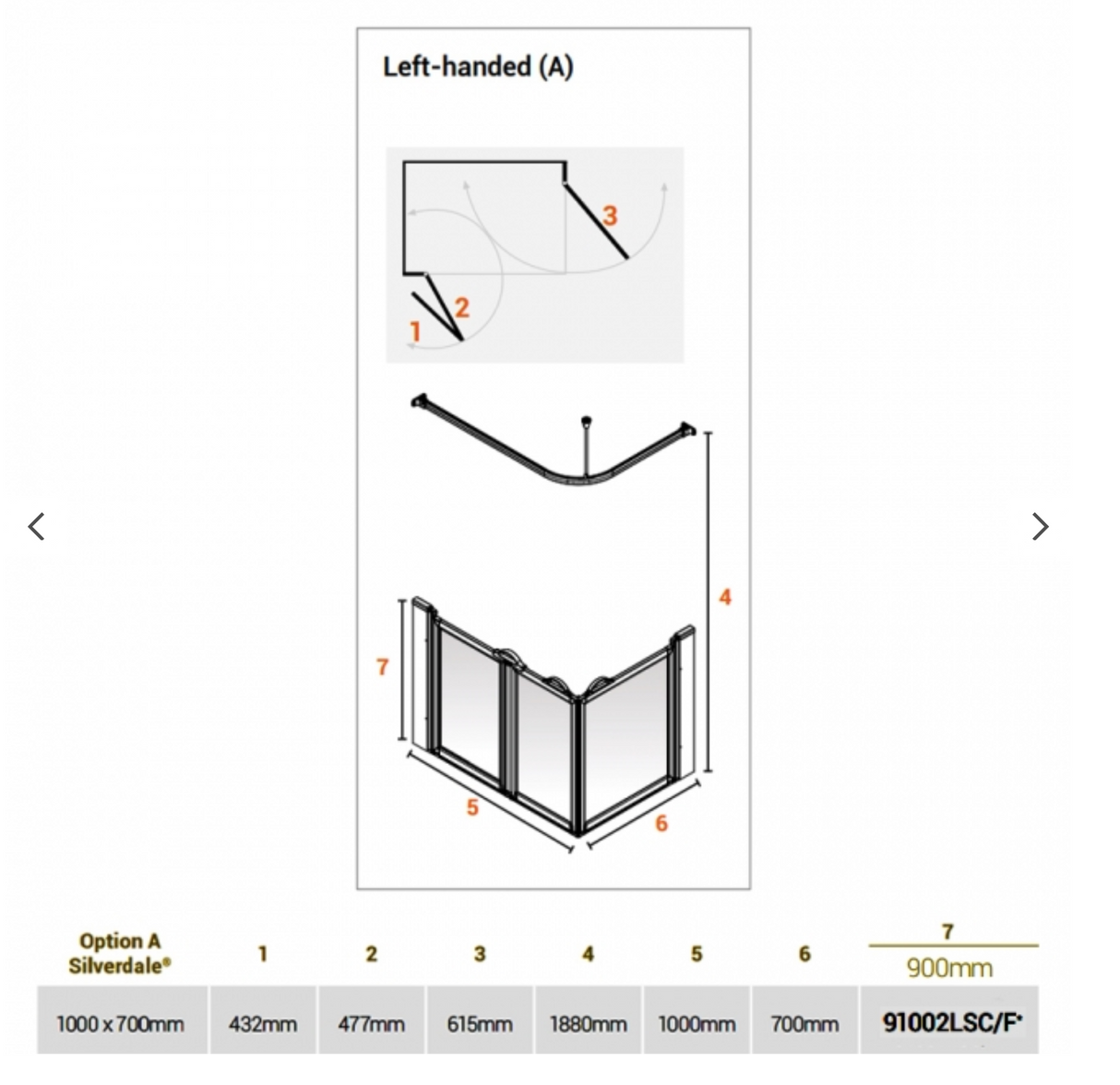 AKW Silverdale Option A Shower Screens 1000x700mm Left Hand - 900mm High - Frosted (91002LSF)