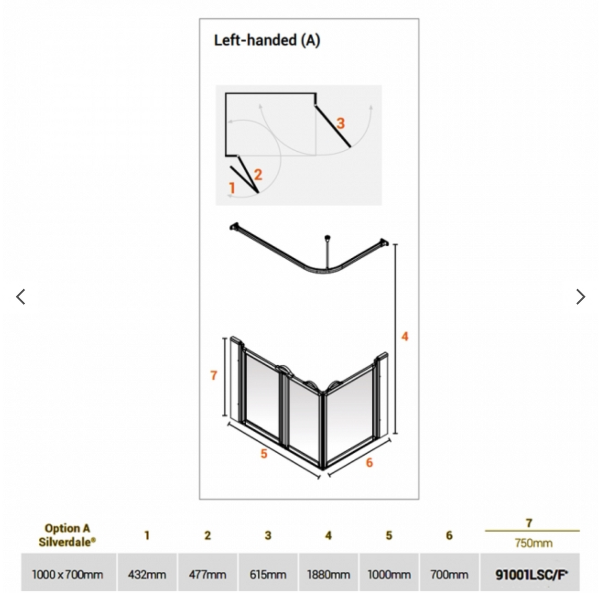 AKW Silverdale Option A Shower Screens 1000x700mm Left Hand - 750mm High - Frosted (91001LSF)