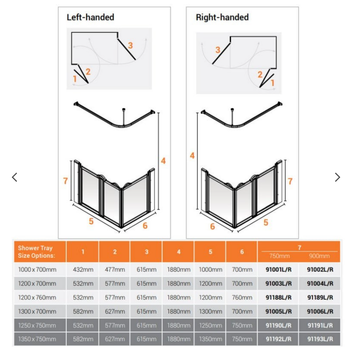 AKW Option A Shower Screens 1200x700mm Left Hand - 900mm High (91004L)