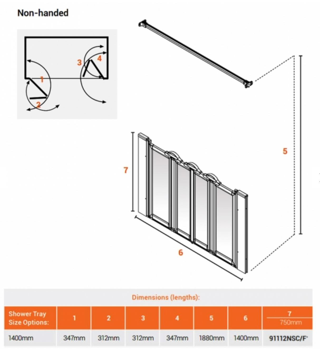 AKW Silverdale Option NW Shower Screens 1400mm Wide x 750mm High - Frosted (91112NSF)