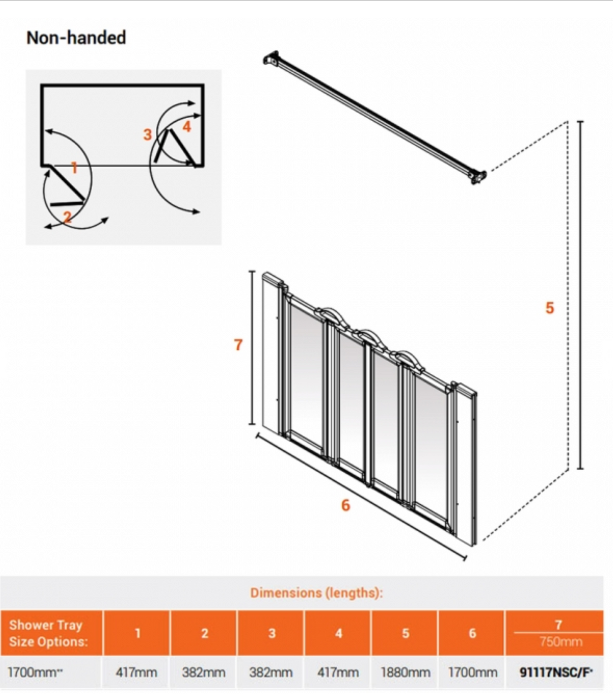 AKW Silverdale Option N Shower Screens 1700mm Wide x 750mm High - Frosted (91117NSF)