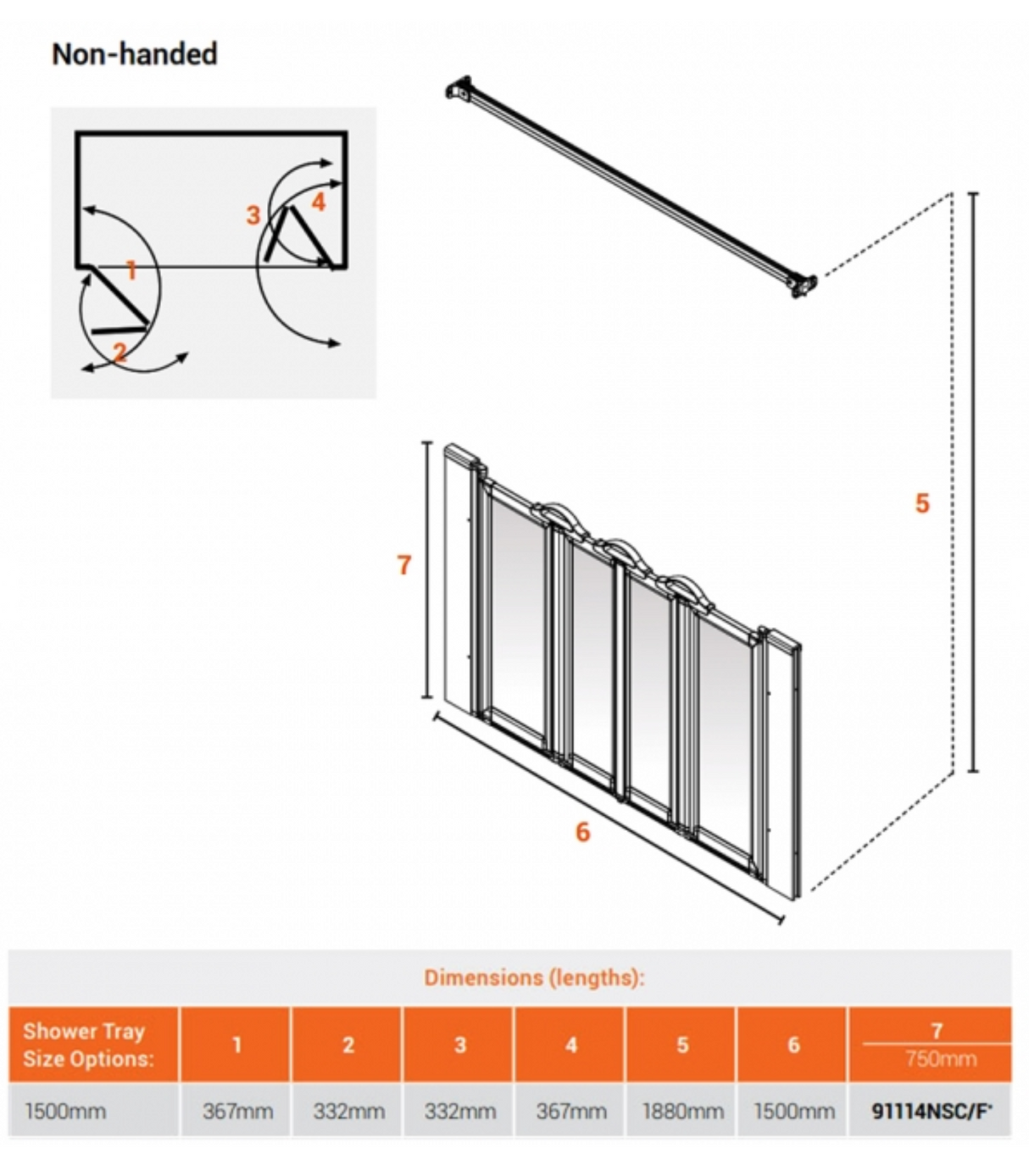 AKW Silverdale Option N Shower Screens 1500mm Wide x 750mm High - Frosted (91114NSF)