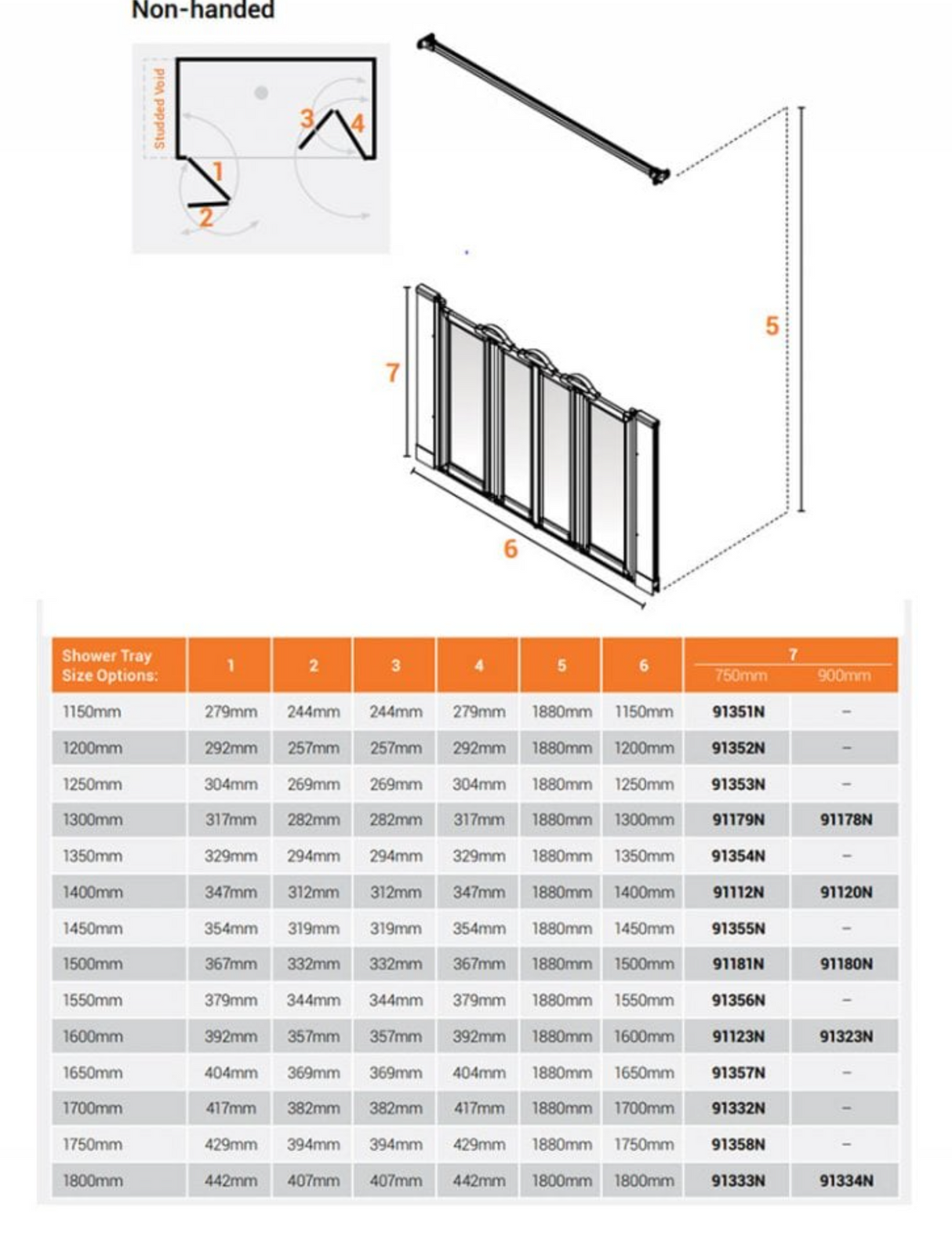 AKW Option NW Shower Screens 1600mm Wide x 900mm High (91123N)