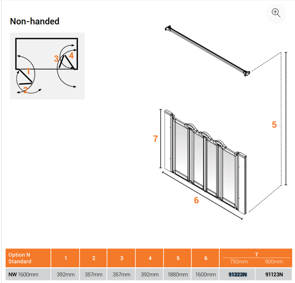 AKW Option NW Shower Screens 1600mm Wide x 750mm High (91323N)