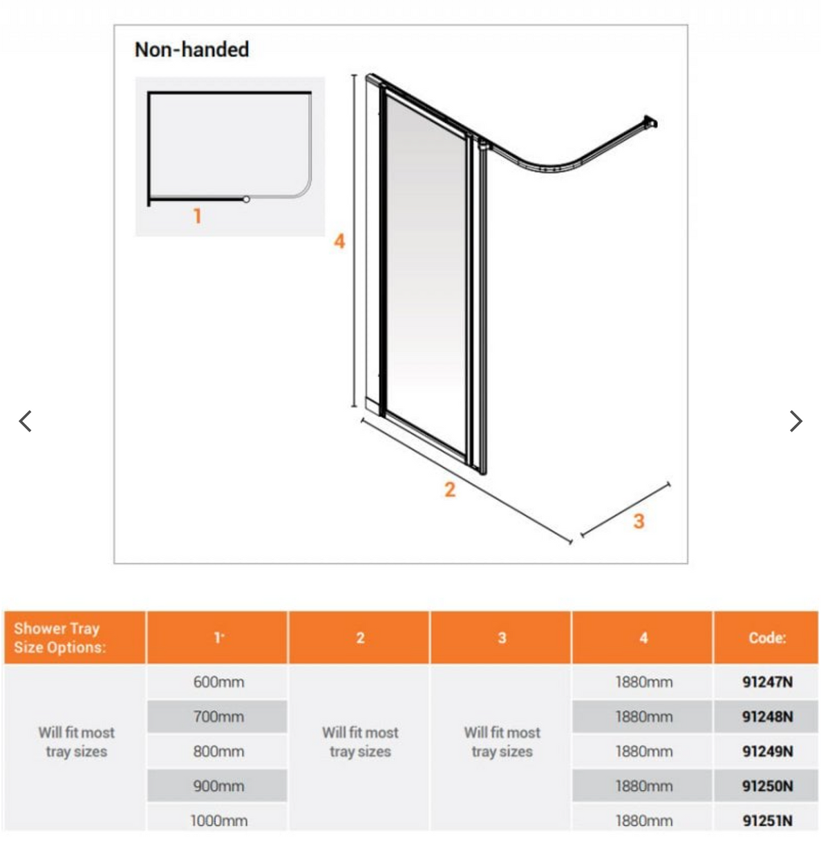 AKW Option HFW Shower Screens Suitable For Wet Floors, 1880mm High (All Sizes)