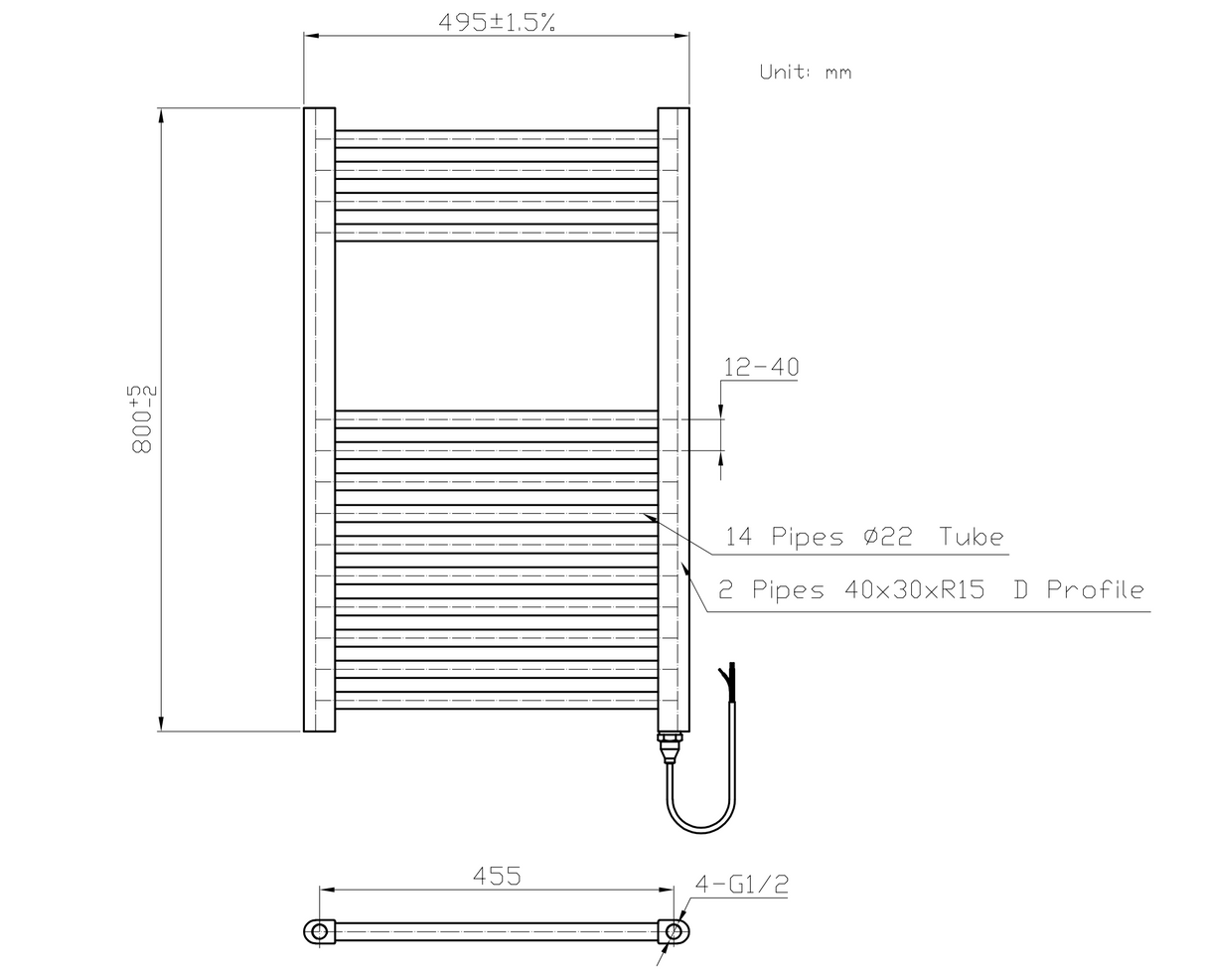 Kartell K-VIT Straight Electric Towel Rail Thermostatic- Chrome (ETSTR508C)(ETSTR510C)(ETSTR512C)