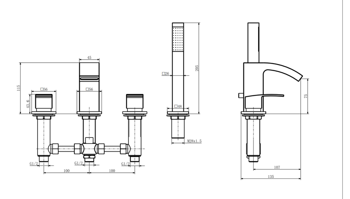 Kartell K-VIT Flair 4 Hole Bath Shower Mixer Tap Chrome (TAP006FLJ)