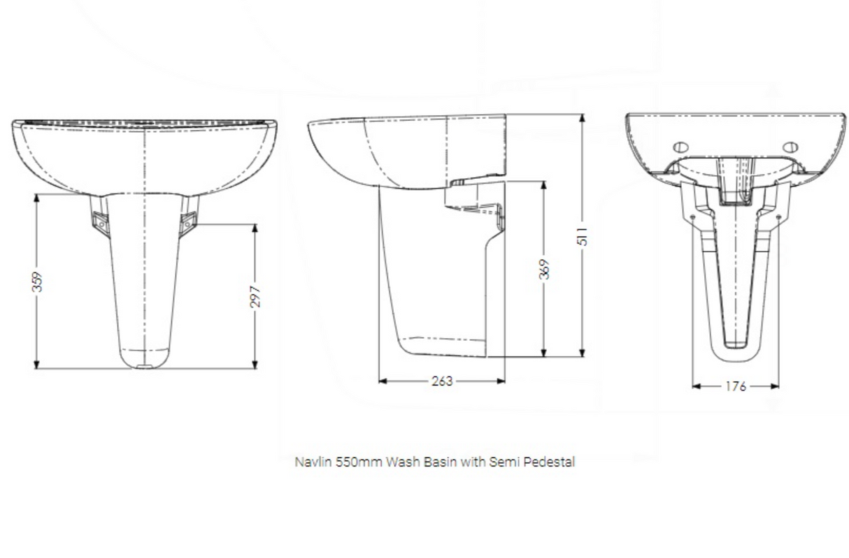 AKW Navlin Wash Basin 550mm 1 Tap Hole (23580)