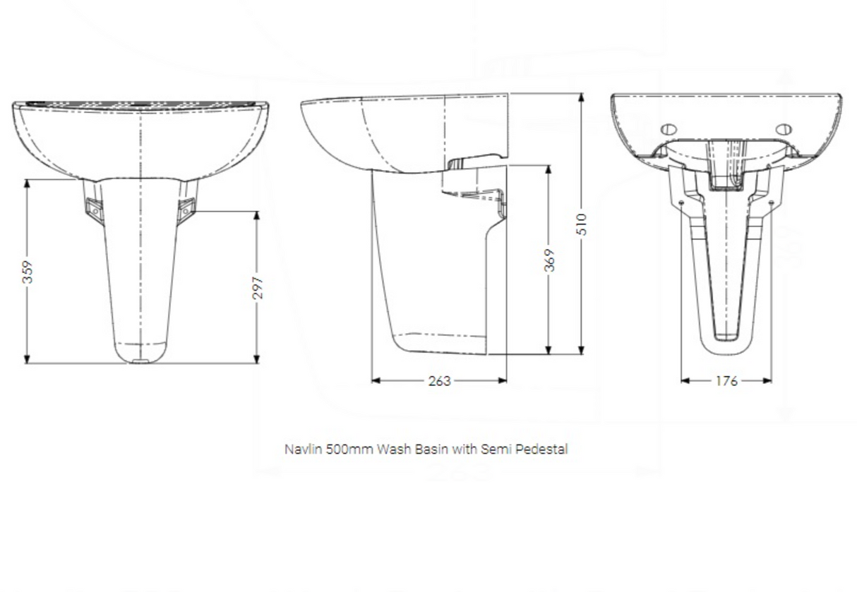 AKW Navlin Wash Basin 500mm 1 Tap Hole (23578)