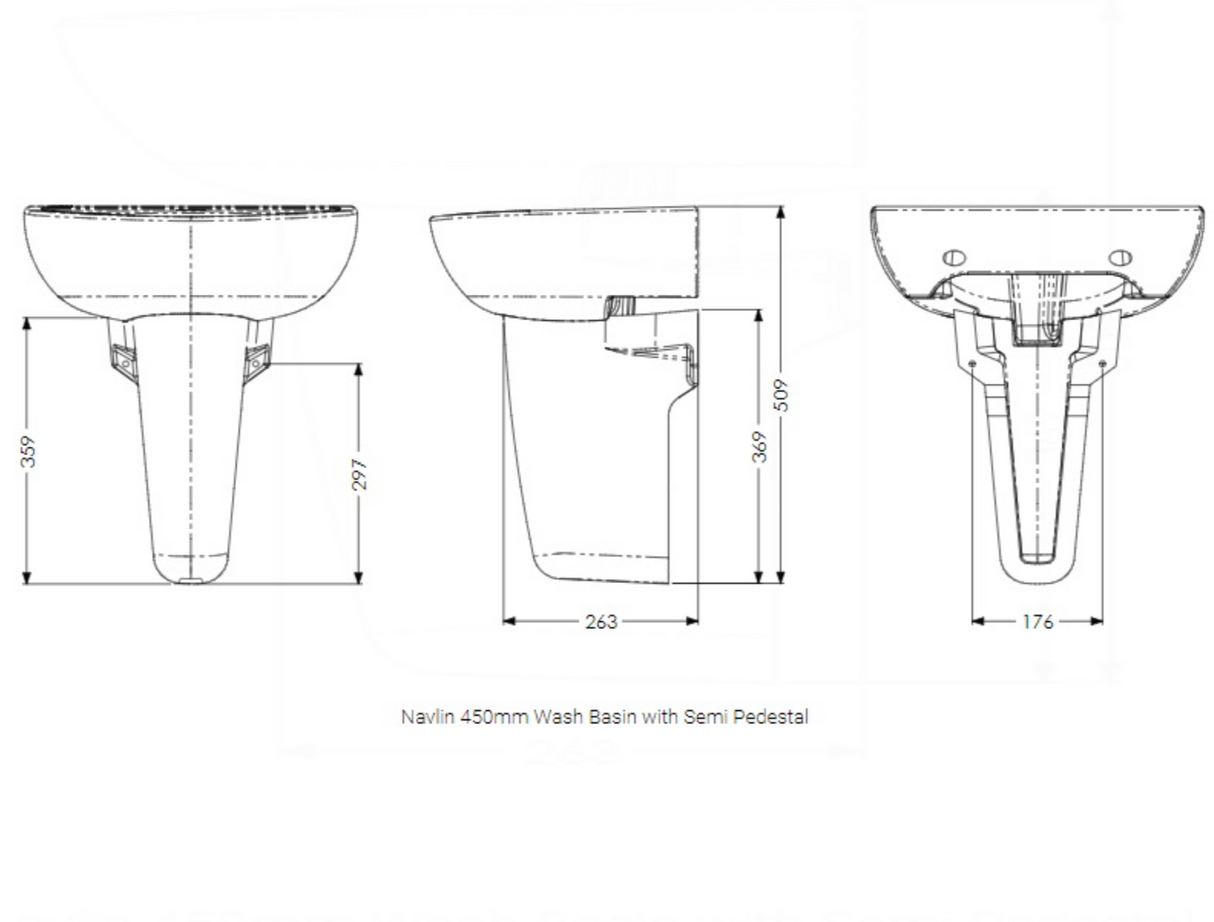 AKW Navlin 450mm 1 Tap Hole Wash Basin (23576)
