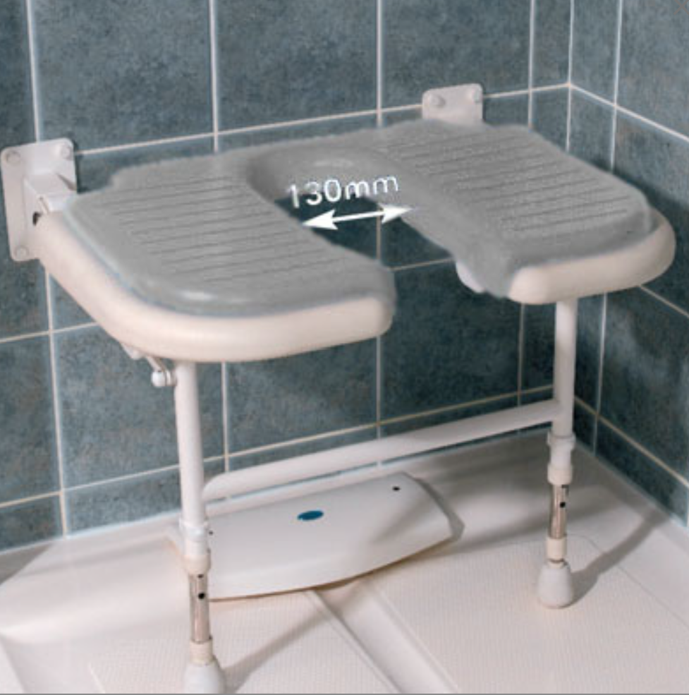 AKW 4000 Series Extra Wide Horseshoe Grey Padded Wall Mounted Shower Seat With Support Legs (04220P)