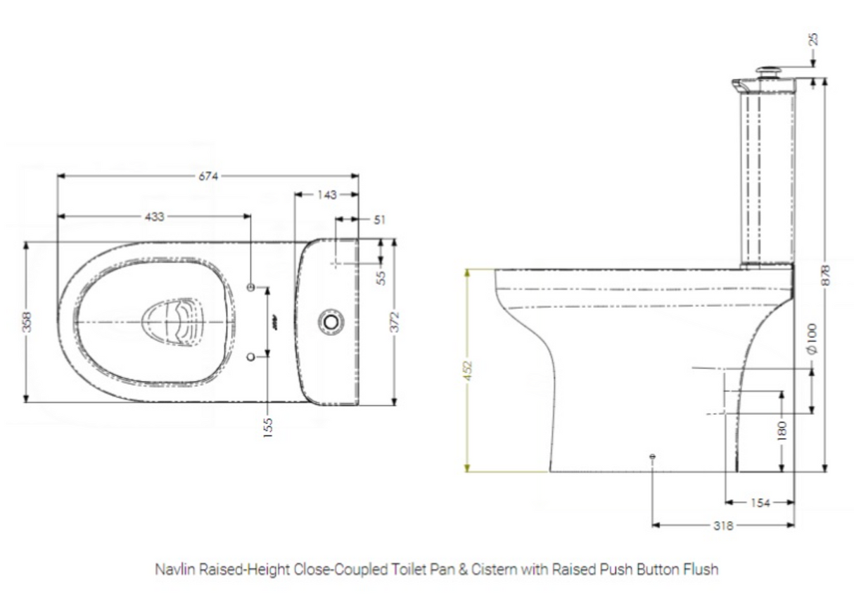 AKW Navlin Raised Height Close Coupled Toilet Pan 650mm (23570)