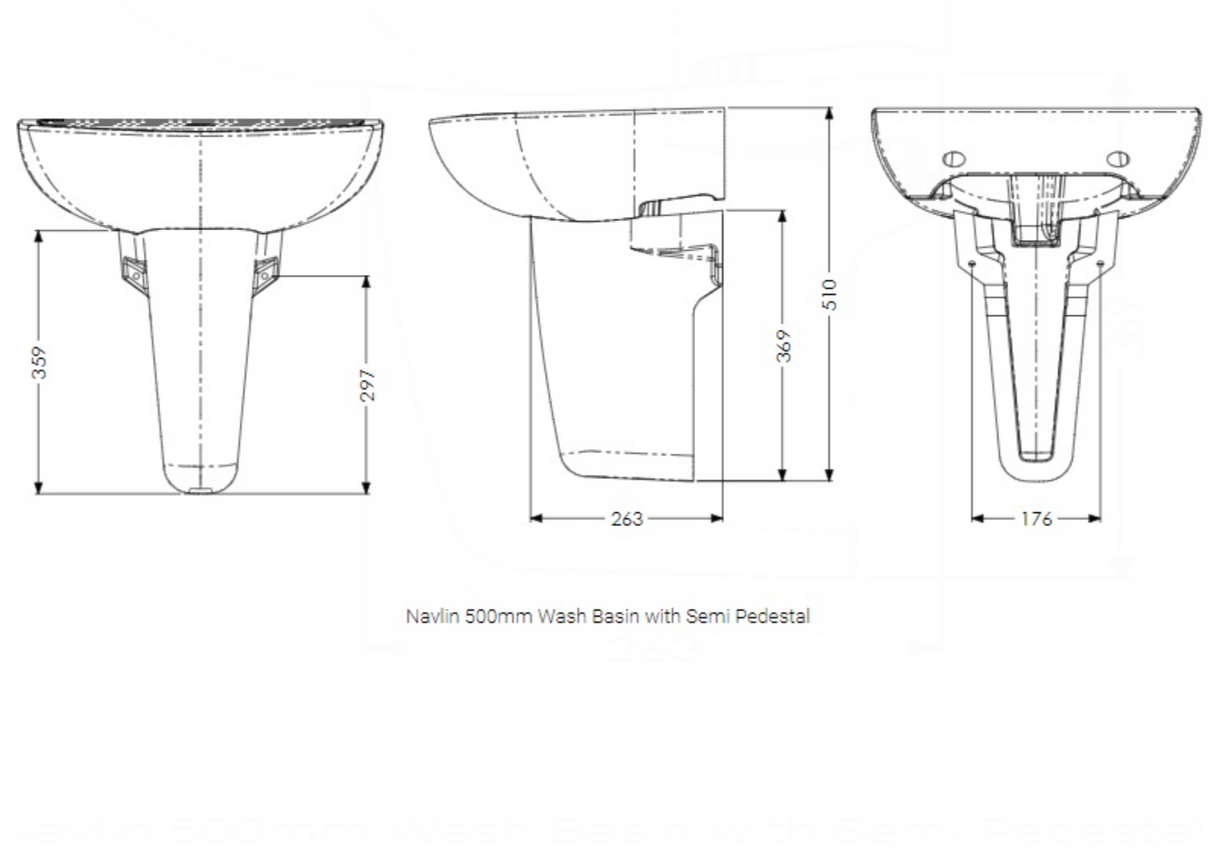 AKW Navlin Wash Basin 500mm 2 Tap Hole (23579)