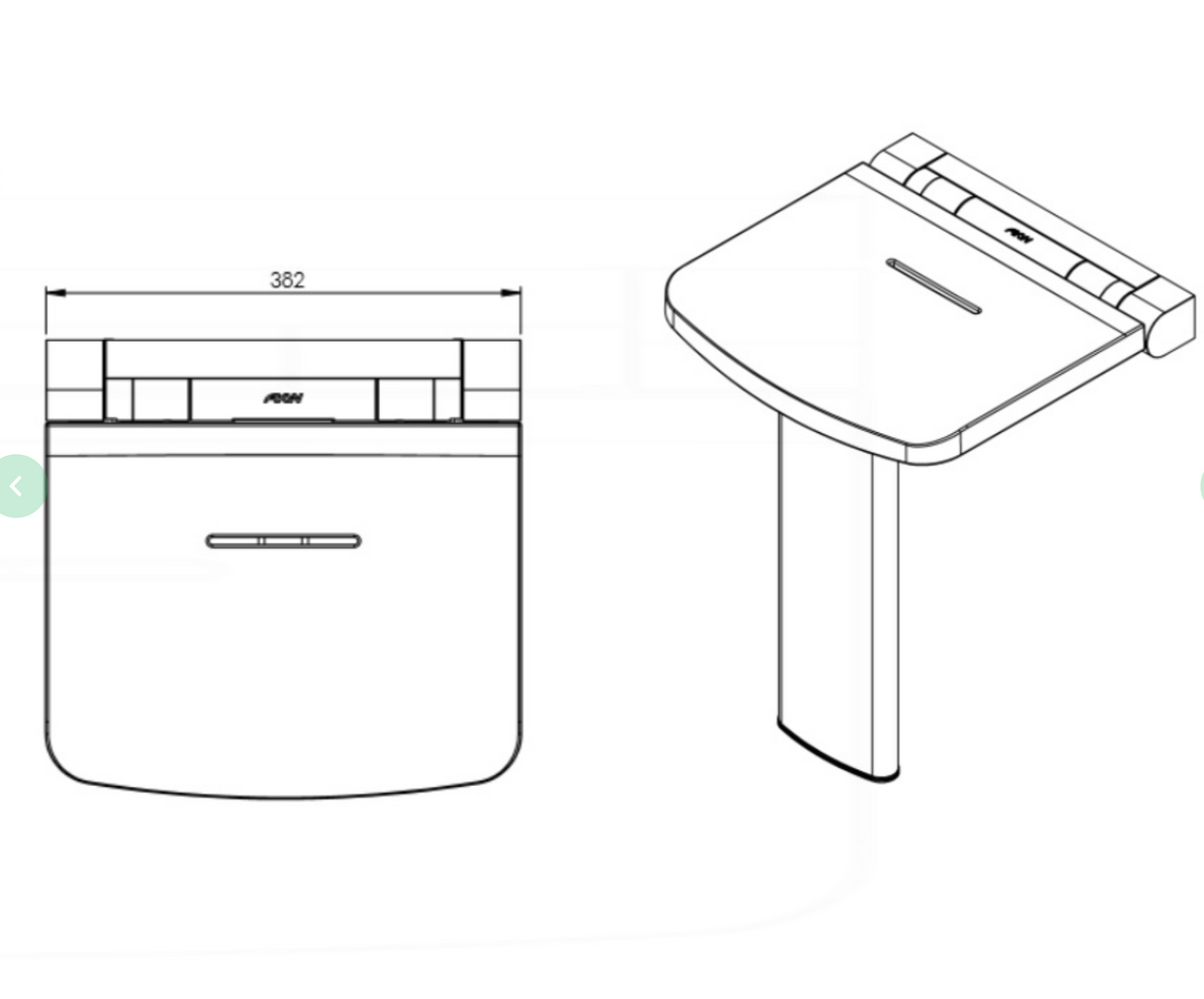 AKW Onyx Compact Fold-Up Shower Seat With Leg - White (02802WH-LS)