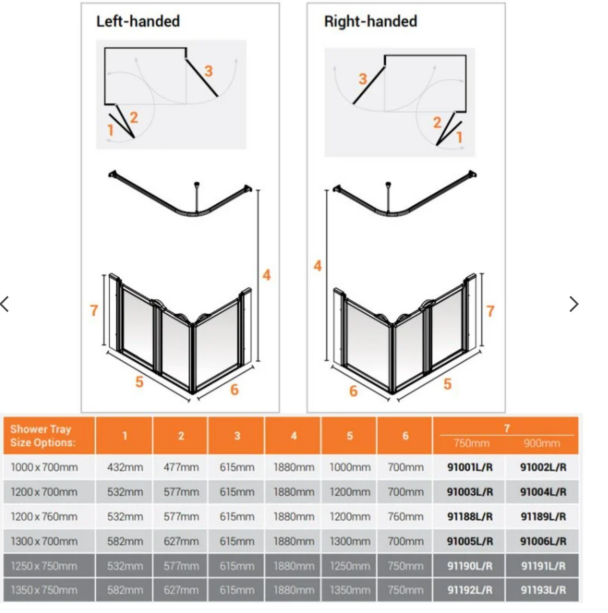 AKW Option A Half Height Shower Screens 1200x760mm Left Handed 750mm High - 91188L