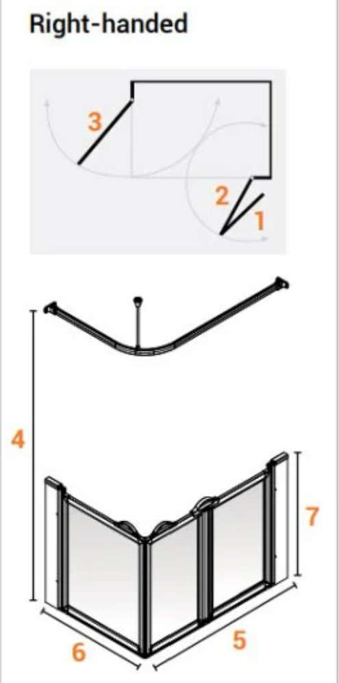 AKW Option A Half Height Shower Screens 1200x700mm Right Handed 900mm High - 91004R