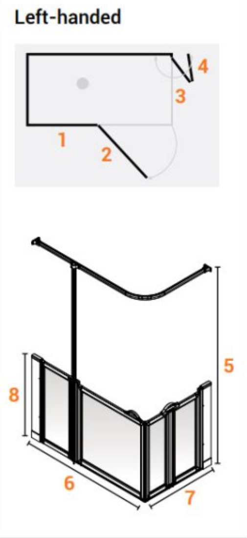 AKW Option BW Shower Screens 1500x820mm Left Hand - 900mm High (91020L)