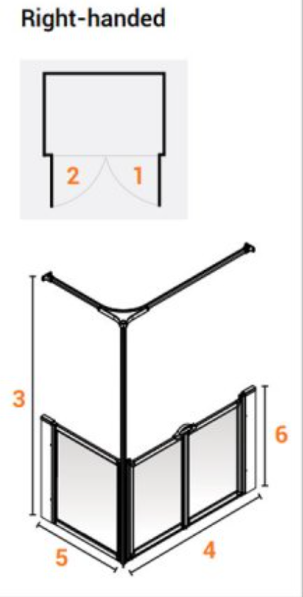 AKW Option C Shower Screens 1000x700mm Right Hand - 750mm High (91025R)
