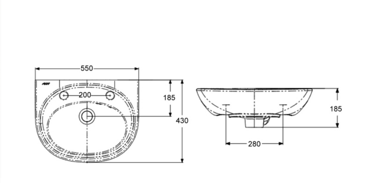 AKW Livenza Plus Sanitaryware Washbasin 550mm 2 Tap Hole (23194)