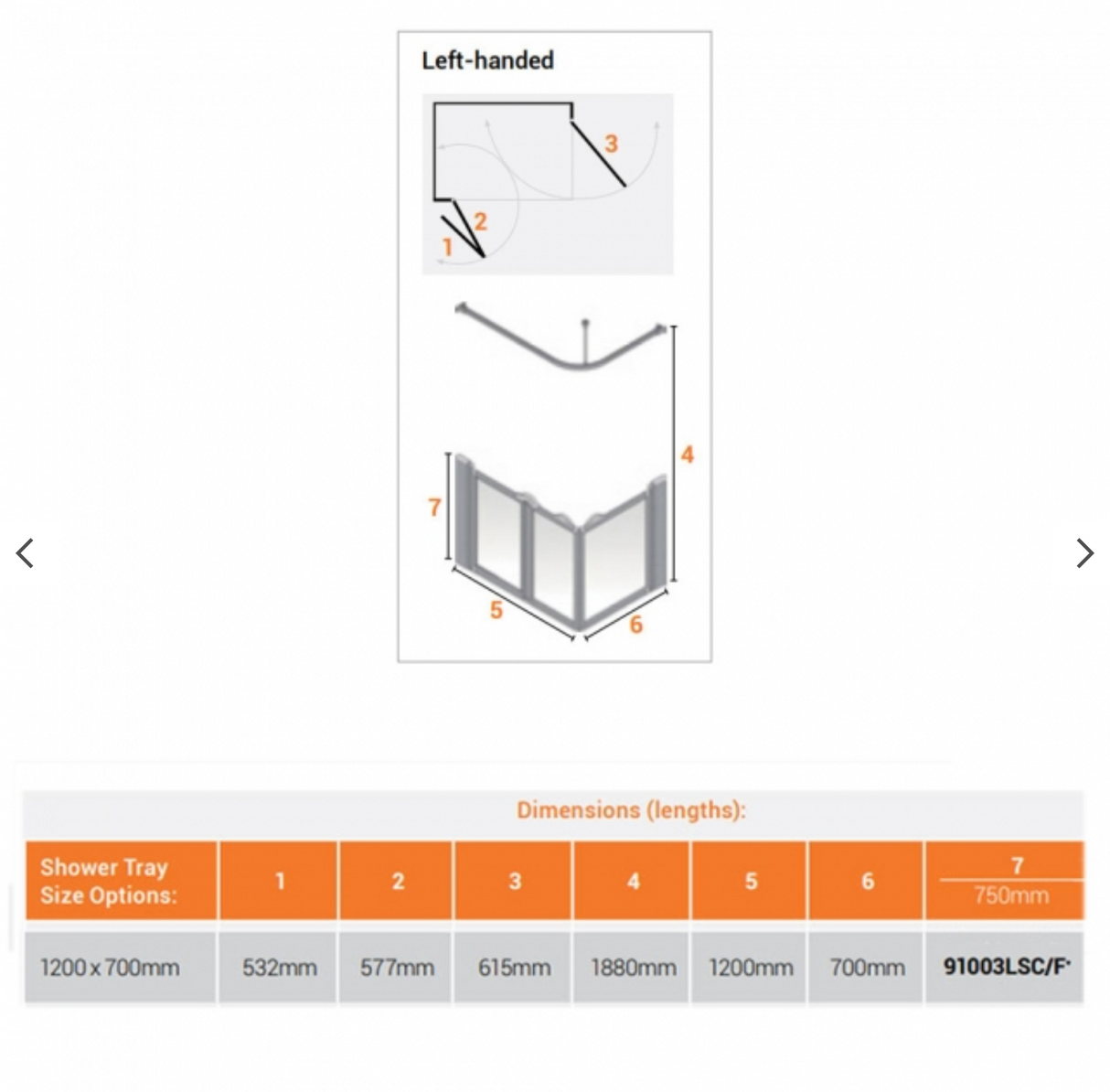 AKW Silverdale Option A Shower Screens 1200x700mm Left Hand - 750mm High - Frosted (91003LSF)