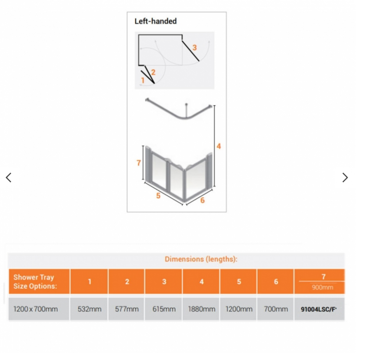 AKW Silverdale Option A Shower Screens 1200x700mm Left Hand - 900mm High - Frosted (91004LSF)