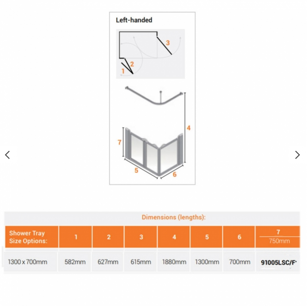 AKW Silverdale Option A Shower Screens 1300x700mm Left Hand - 750mm High - Frosted (91005LSF)