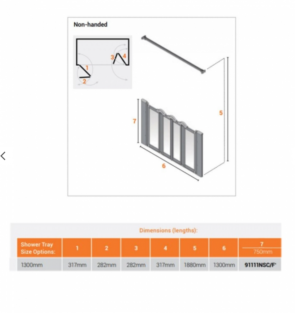 AKW Silverdale Option N Shower Screens 1300mm Wide x 750mm High - Frosted (91111NSF)