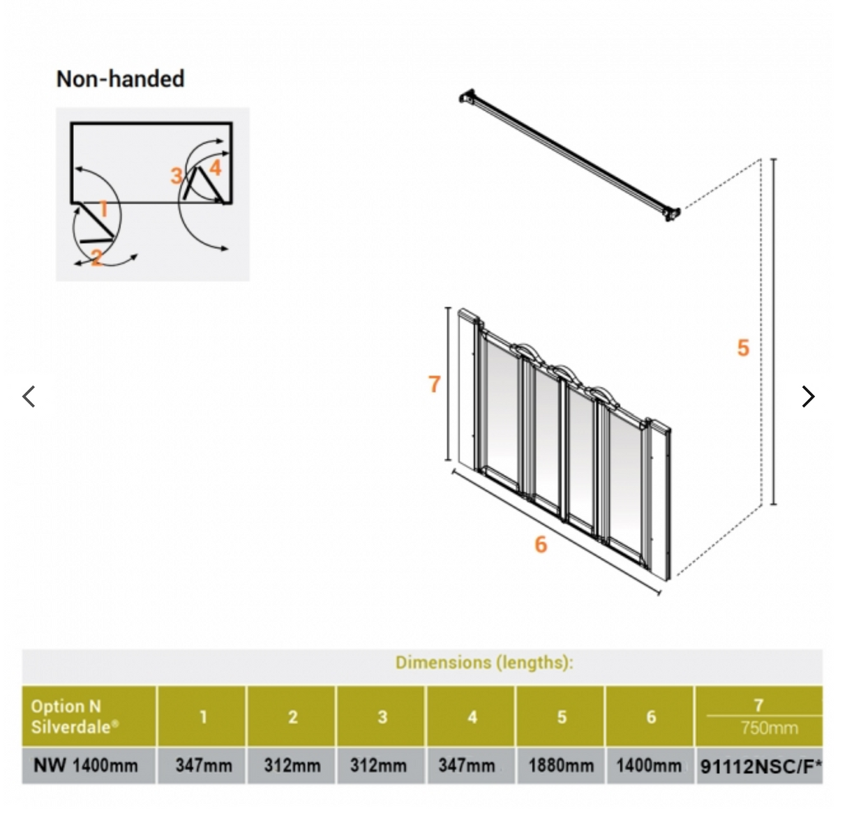 AKW Silverdale Option NW Shower Screens 1400mm Wide x 750mm High - Clear (91112NSC)