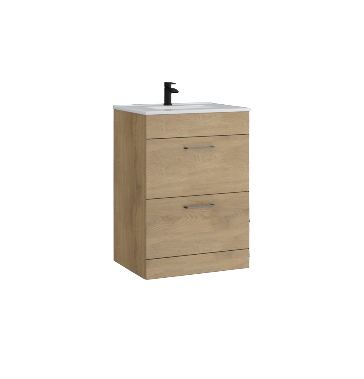 Kartell K-VIT Dove 600mm 2 drawer floor standing unit with ceramic basin in torro oak