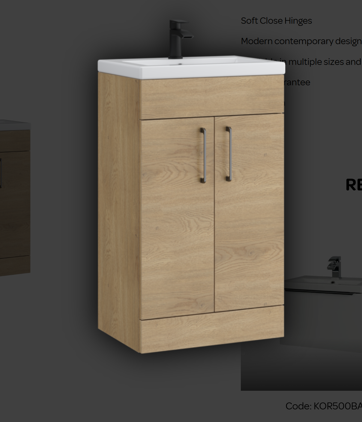 Kartell K-VIT Dove 500mm 2 door slimline unit with ceramic basin in torro oak