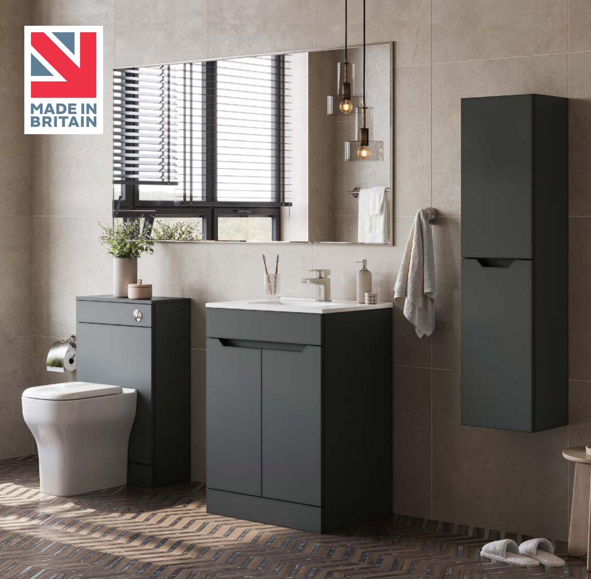Kartell K-VIT Urban 500mm 2 Door Floor Standing Unit With Ceramic Basin- Slate Grey (URB500FSDO-SG FUR063PU)