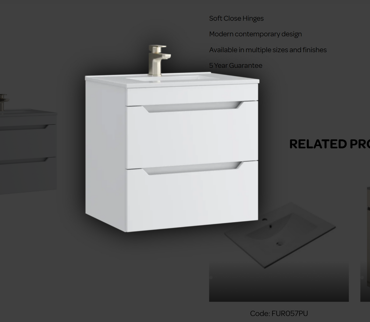 Kartell K-VIT Urban 600mm 2 Drawer Wall Mounted Unit With Ceramic Basin- Matt White (URB600WMDR-SWFUR057PU)