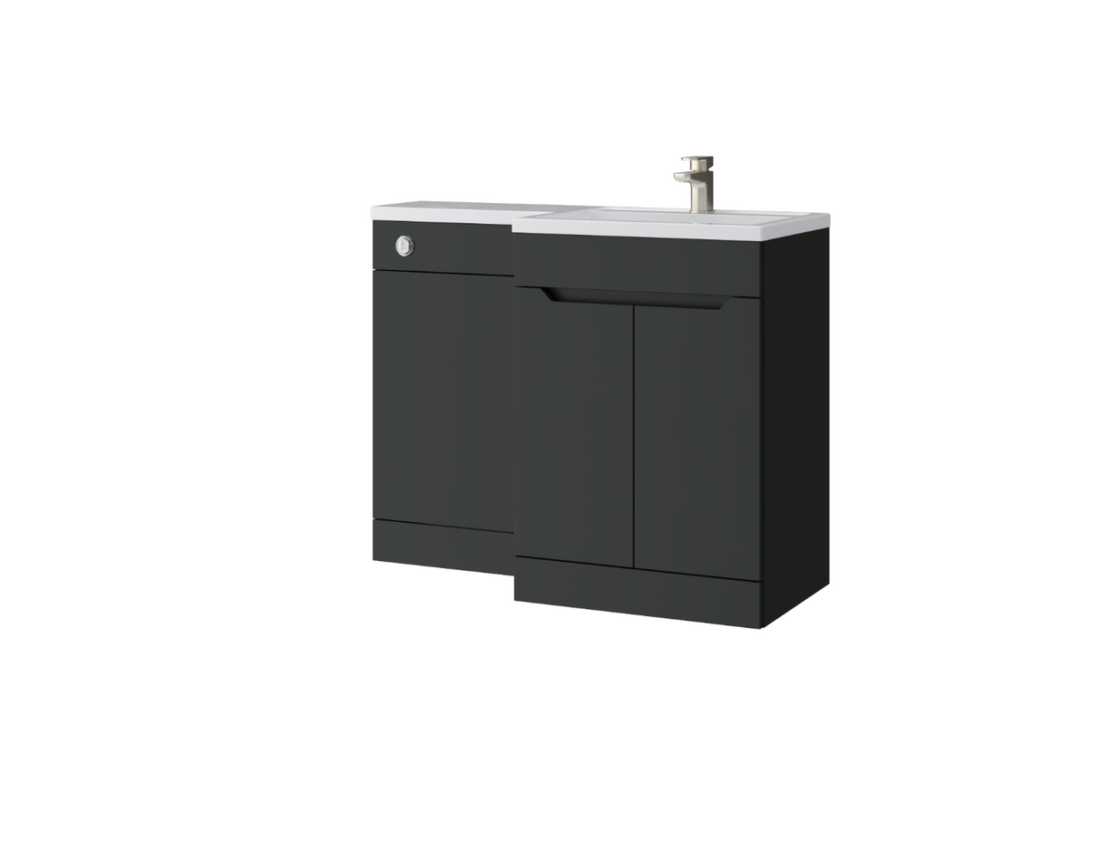 Kartell K-VIT Urban 1100mm L-Shaped Door Unit Right-Hand Furniture Pack- Matt Anthracite -Cistern Included (URB600FSDO-MA - URBLSWC-MA - FUR431NEW - ACC001N)
