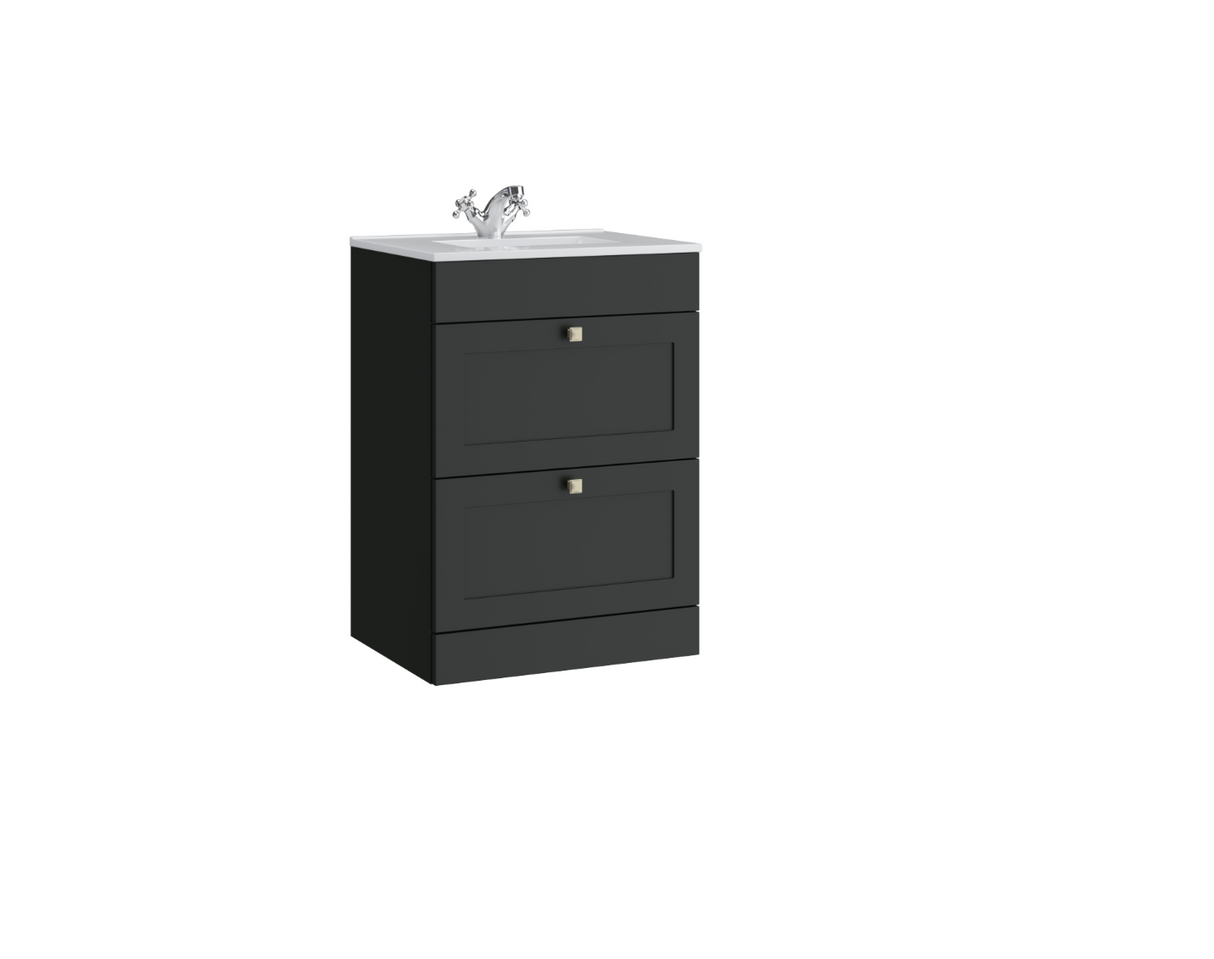 Kartell K-VIT Sanctuary 600mm 2 Drawer Floor Standing Unit With Ceramic Basin-Matt Anthracite (SAN600FSDR-MA FUR057PU)