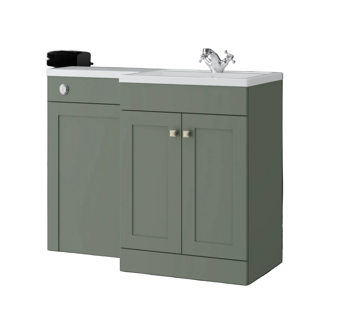 Kartell K-VIT Sanctuary 1100mm L-Shaped Door Unit Right-Hand Furniture Pack - Corymbia Green - Cistern Included (SAN600FSDO-CG - SANLSWC-CG - FUR431NEW - ACC001N)