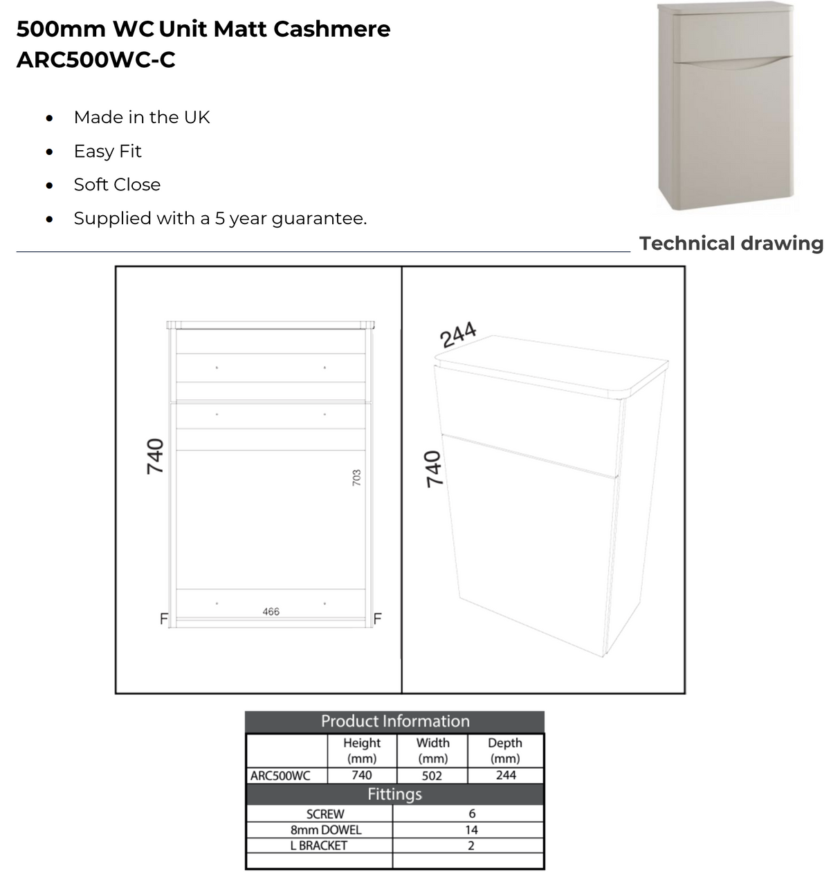 Kartell K-VIT Arc WC Unit- Matt Cashmere (ARC500WC-C)