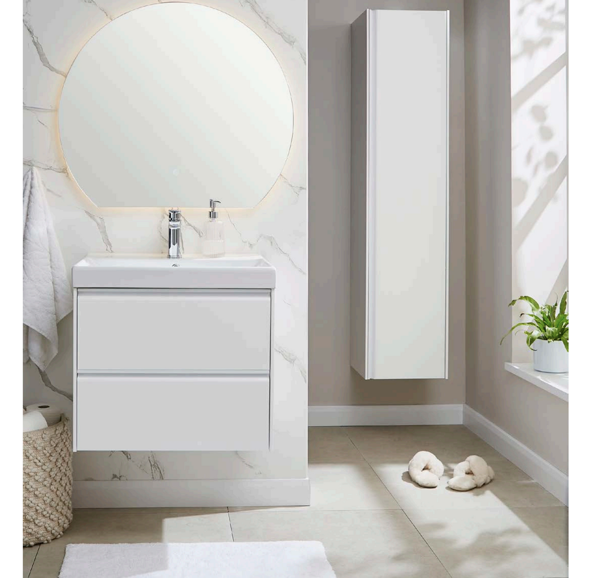 Kartell K-VIT Moon 500mm 2 Drawer Wall Mounted Unit With Ceramic Basin- Matt White (MOON500WM-W MOON500BAS)